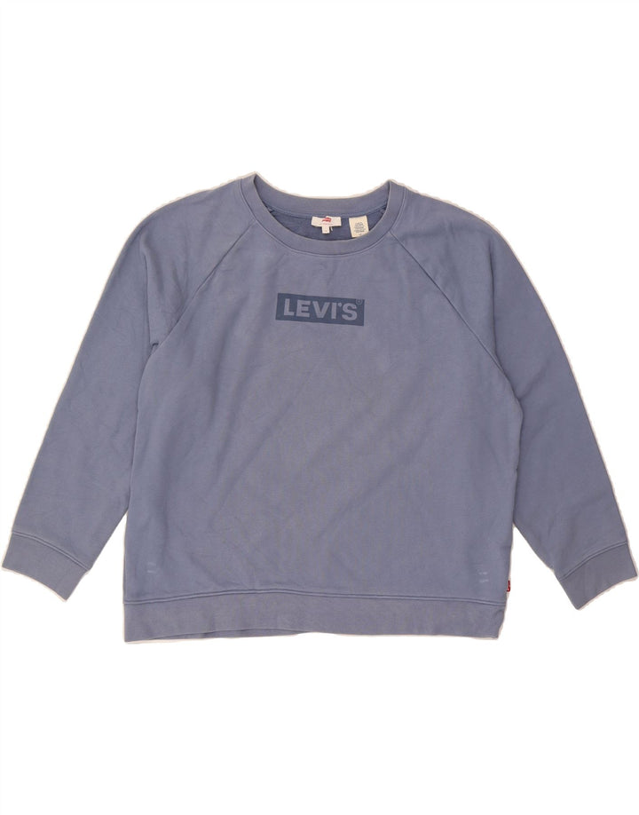 LEVI'S Womens Graphic Sweatshirt Jumper UK 16 Large Blue Cotton Vintage Levi's and Second-Hand Levi's from Messina Hembry 