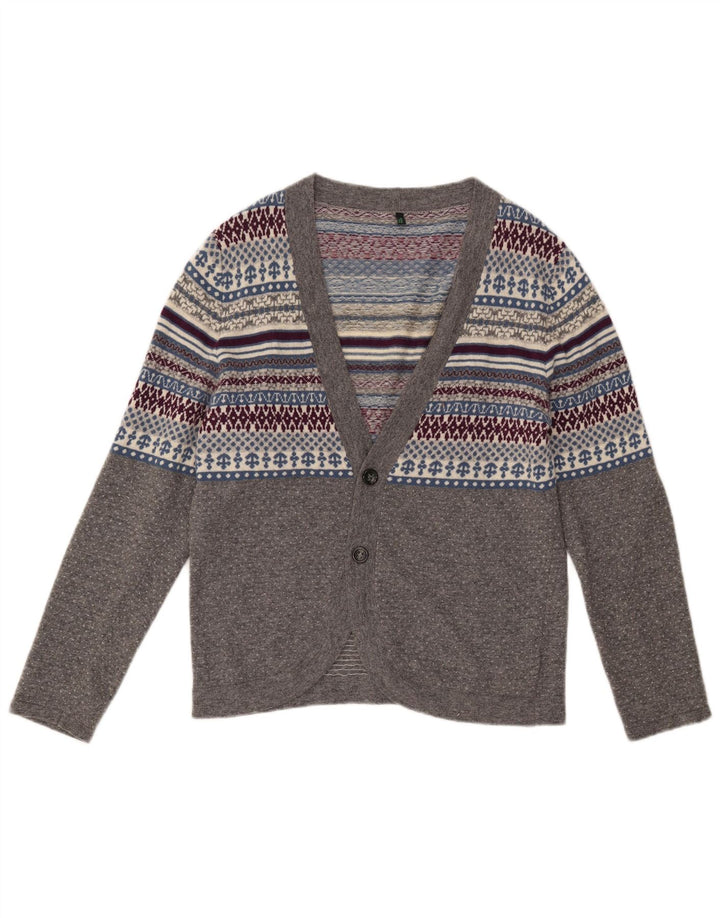 Γυναικείο πουλόβερ Benetton Cardigan UK 14 Medium Grey Fair Isle Wool
