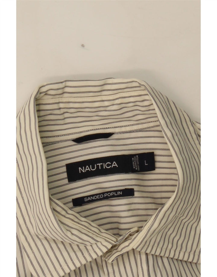 NAUTICA Mens Shirt Large Beige Striped Cotton Vintage Nautica and Second-Hand Nautica from Messina Hembry 