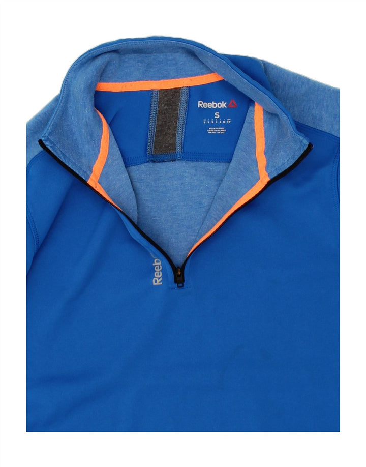 REEBOK Mens Graphic Zip Neck Pullover Tracksuit Top Small Blue Vintage Reebok and Second-Hand Reebok from Messina Hembry 