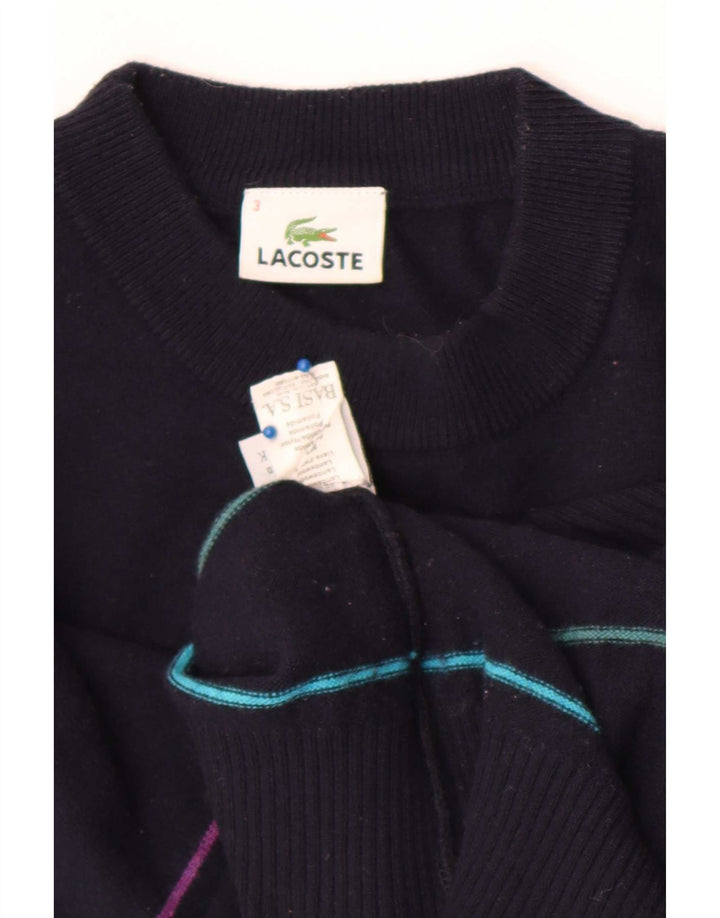 Lacoste Ανδρικό πουλόβερ με λαιμόκοψη, μέγεθος 3, μικρό ναυτικό μπλε ριγέ