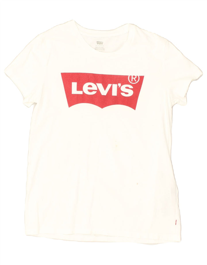 LEVI'S Womens Graphic T-Shirt Top UK 12 Medium White Cotton | Vintage Levi's | Thrift | Second-Hand Levi's | Used Clothing | Messina Hembry 