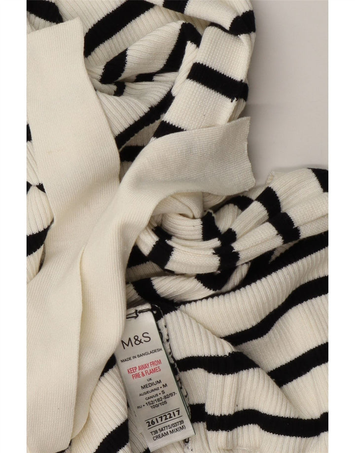 Marks & Spencer Γυναικείο πουλόβερ Longline Cardigan UK 14 Medium White ριγέ