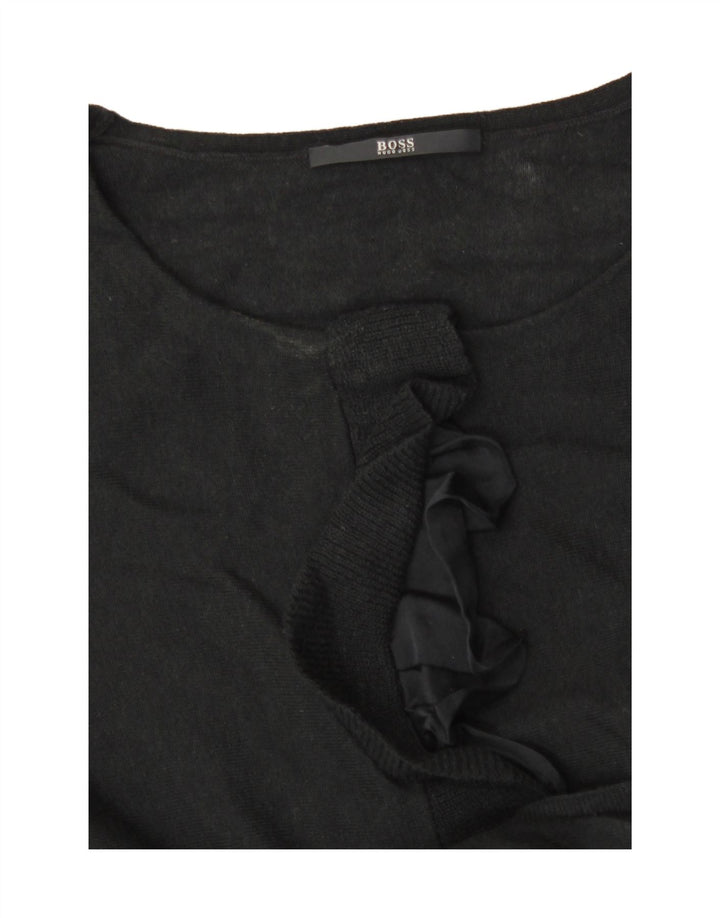 Hugo Boss γυναικείο βολάν πουλόβερ μπροστινό πλήρωμα με λαιμόκοψη UK 8 μικρό μαύρο