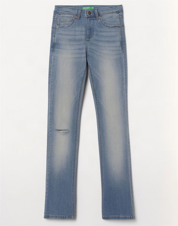 Benetton Womens Distressed Slim Bootcut Jeans W26 L31 Blue