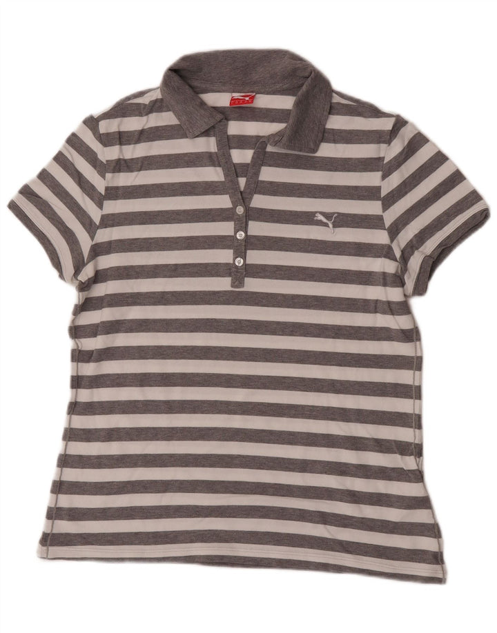 Puma Γυναικείο Πόλο Μπλουζάκι UK 14 Βαμβακερό μεσαίο γκρι ριγέ