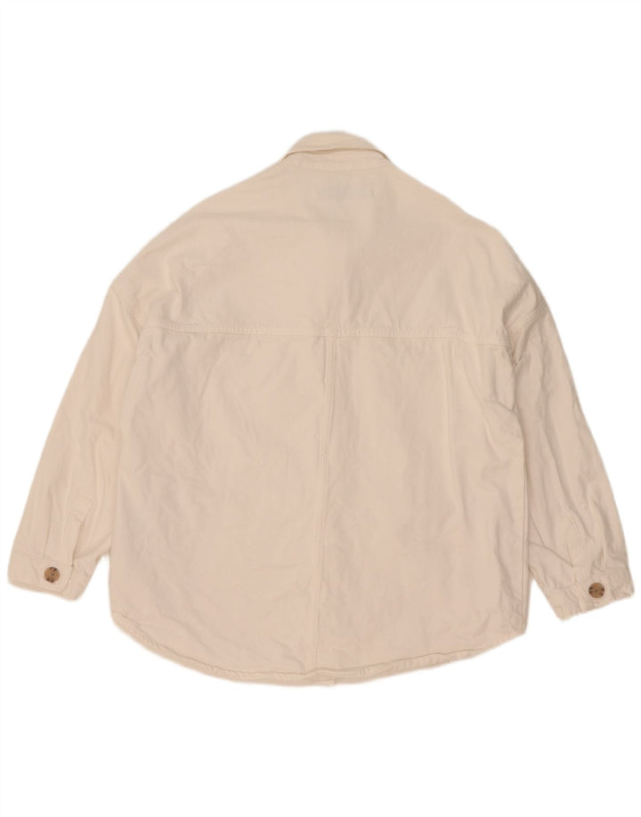 Zara Γυναικείο Τζιν Μπουφάν UK 14 Μεσαίο Λευκό Βαμβακερό