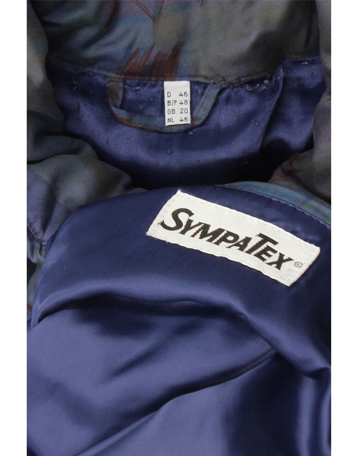 SYMPATEX Womens Abstract Pattern Hooded Windbreaker Jacket UK 20 2XL Blue Vintage Sympatex and Second-Hand Sympatex from Messina Hembry 