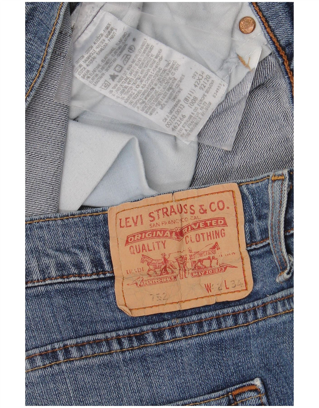 Levi's Mens 752 Straight Jeans W42 L34 Μπλε βαμβακερό