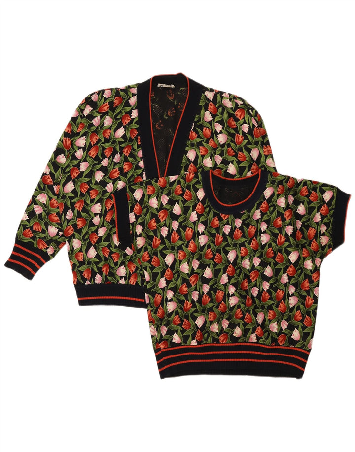 Vintage Γυναικείο Σετ 2 τεμαχίων UK 14 Medium Black Floral