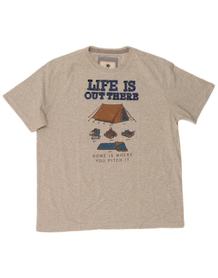 FAT FACE Ανδρικό γραφικό T-Shirt Top Large Grey Flecked βαμβακερό