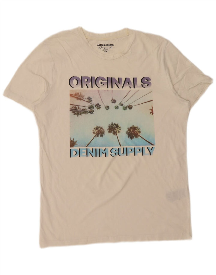 JACK & JONES Ανδρικά Πρωτότυπα Γραφικά T-Shirt Top Μεσαίο λευκό βαμβακερό