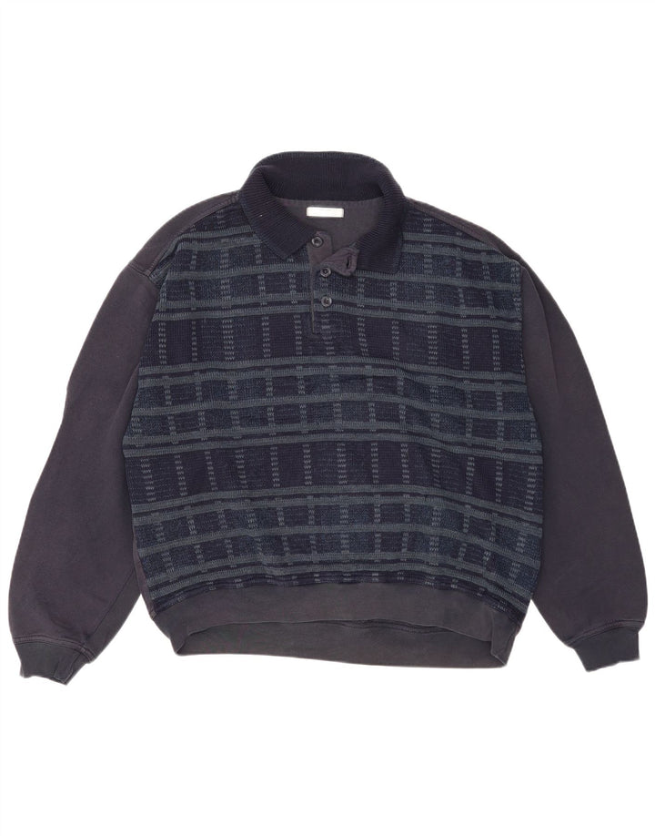 Marks & Spencer Ανδρική φούτερ με λαιμόκοψη με λαιμόκοψη Jumper Large Navy Blue Check
