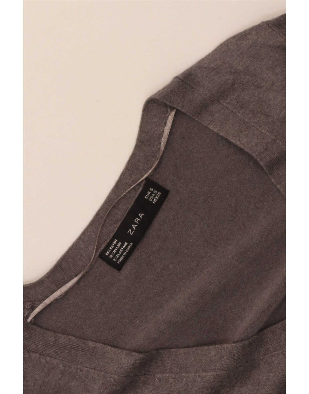 Zara Γυναικείο πουλόβερ με V λαιμόκοψη UK 10 Small Grey Rayon