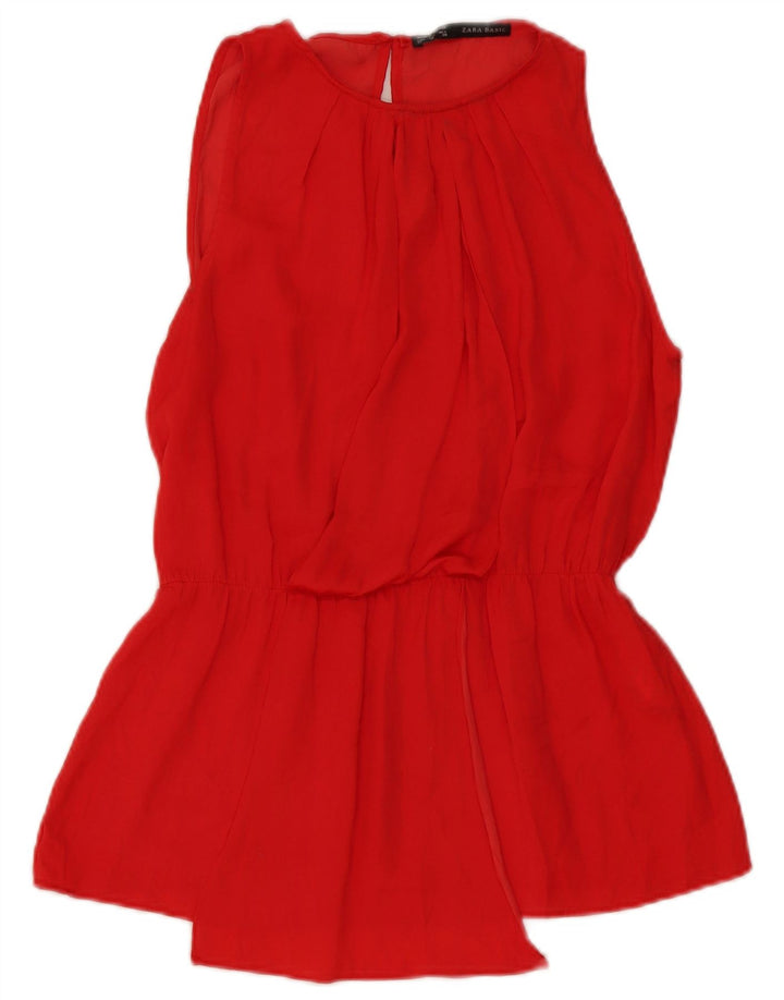 Zara Γυναικεία Αμάνικη Μπλούζα Τοπ UK 14 Medium Red Polyester