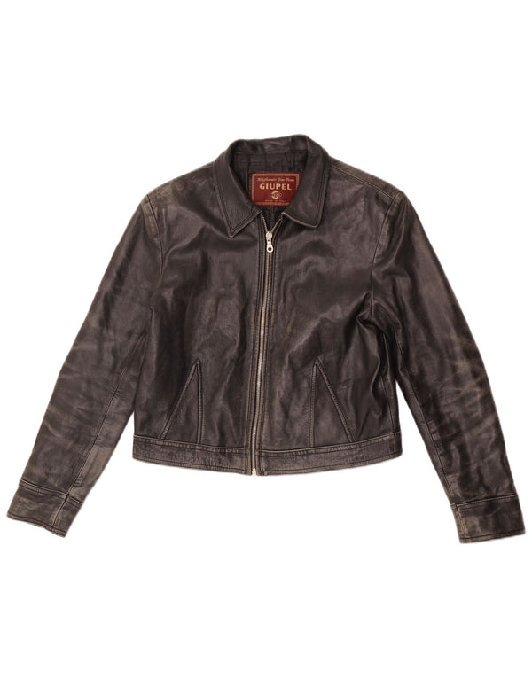 Vintage Γυναικείο Crop Δερμάτινο Μπουφάν UK 14 Medium Black Leather