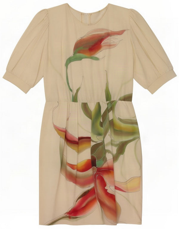 Vintage Γυναικείο Γραφικό Φόρεμα UK 12 Medium Off White Floral