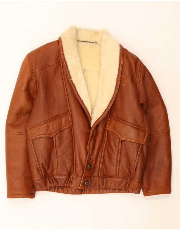 Vintage Ανδρικό Shearling Jacket UK 40 Large Brown Shearling