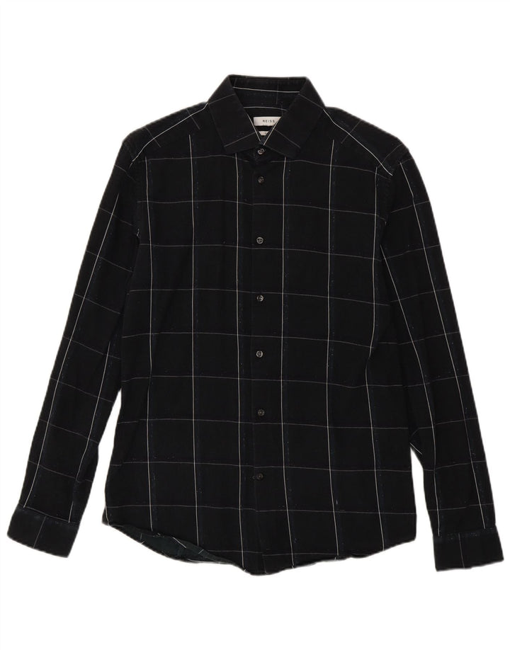 Ανδρικό φανελένιο πουκάμισο Reiss Slim Fit, μεσαίο μαύρο βαμβακερό
