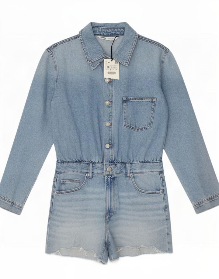 Zara Γυναικείο Τζιν Playsuit UK 12 μεσαίο μπλε βαμβακερό
