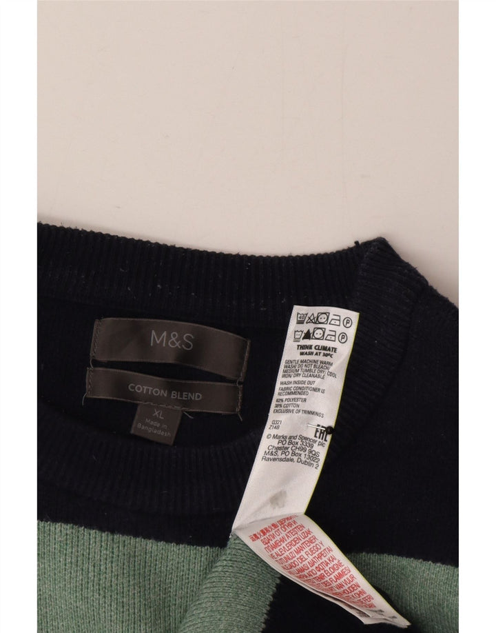 Marks & Spencer Ανδρικό πουλόβερ με λαιμόκοψη XL Navy Blue ριγέ