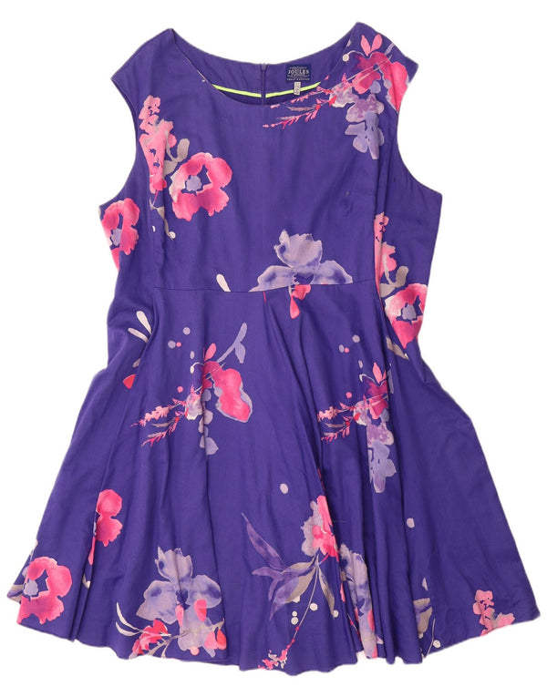 Joules Womens Sleeveless Swing Dress UK 20 2XL Purple Floral Cotton
