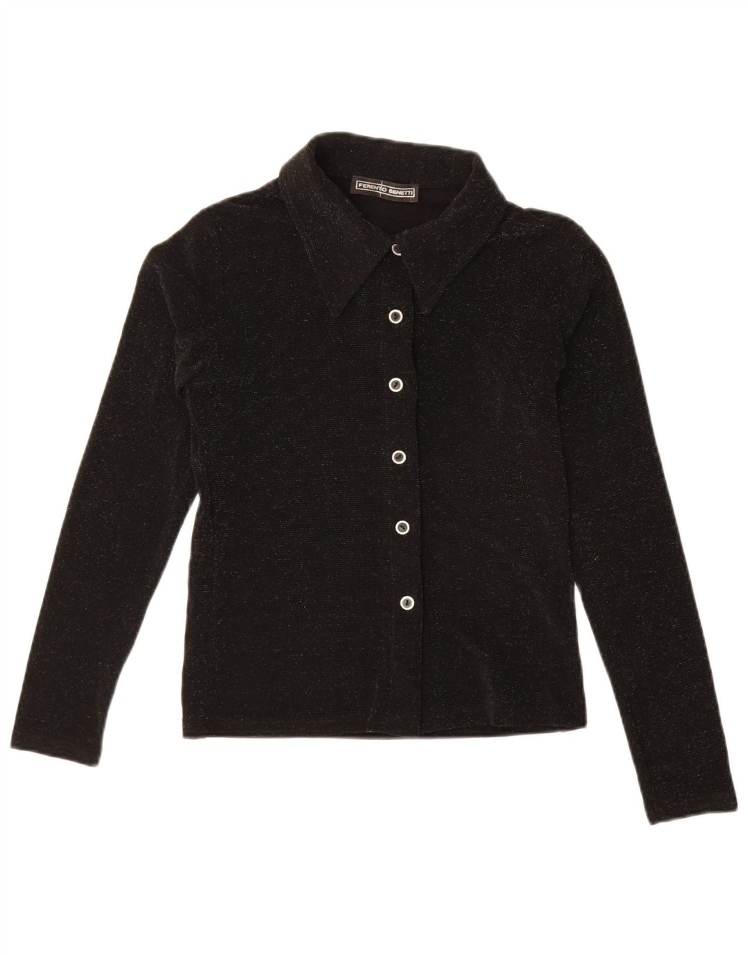 Vintage γυναικείο πουκάμισο μπλούζα UK 8 Small Black Polyester