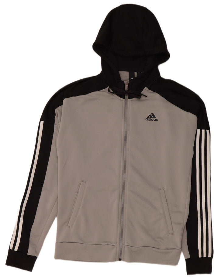 Ανδρικό πουλόβερ με κουκούλα με φερμουάρ Adidas Μικρό γκρι χρώμα πολυεστέρα