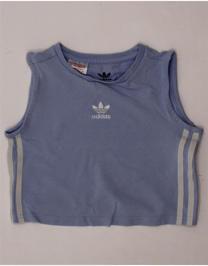 ADIDAS Girls Crop Vest Top 9-10 Years Blue Cotton