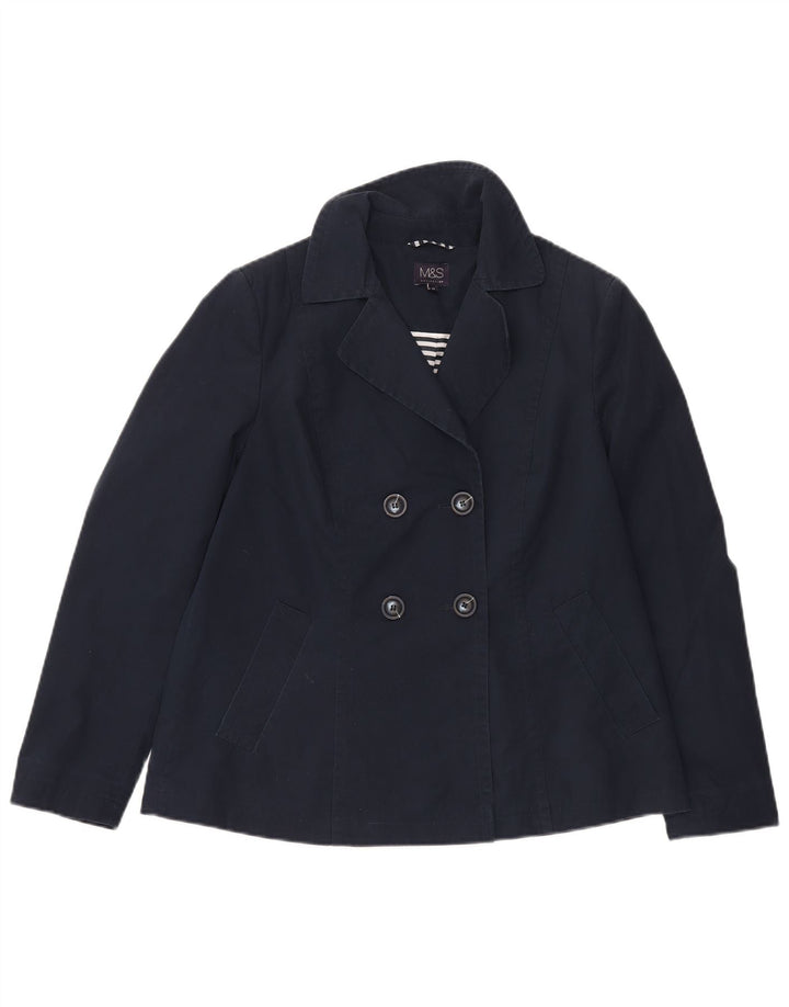 Marks & Spencer Γυναικείο παλτό μπιζελιού UK 10 Small Navy Blue Cotton