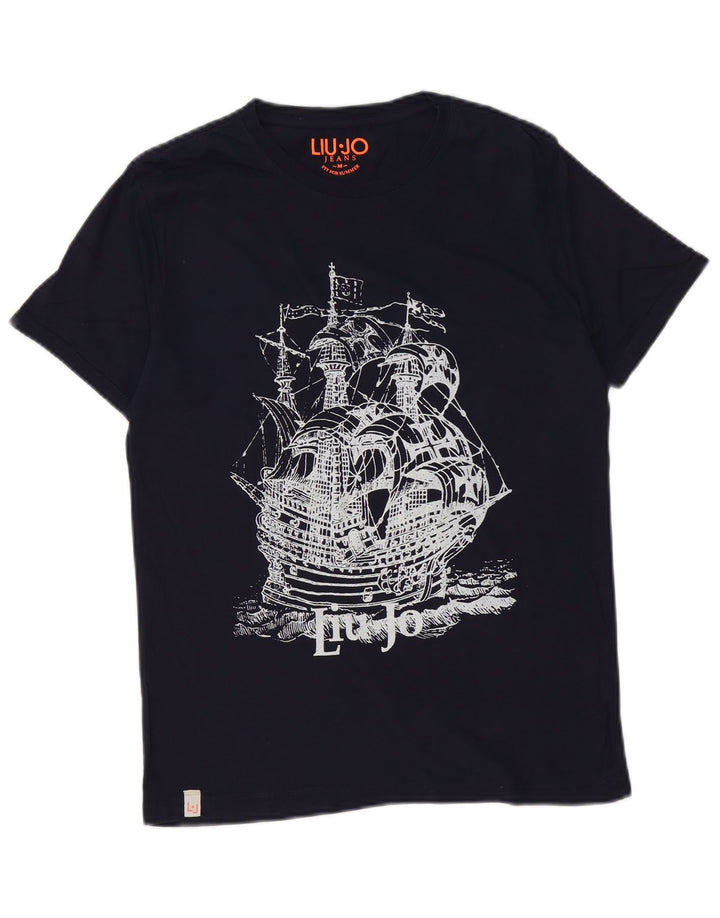 Ανδρικό γραφικό T-Shirt Liu Jo Ανδρικό Μπλουζάκι από μεσαίο μπλε βαμβακερό