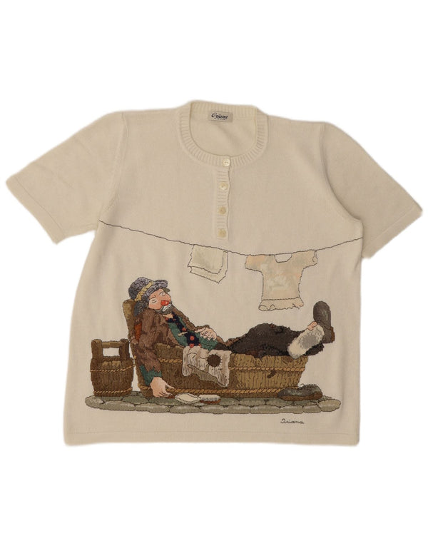 Oriana Γυναικείο Abstract Pattern πουλόβερ με λαιμόκοψη UK 16 Large Off Whi