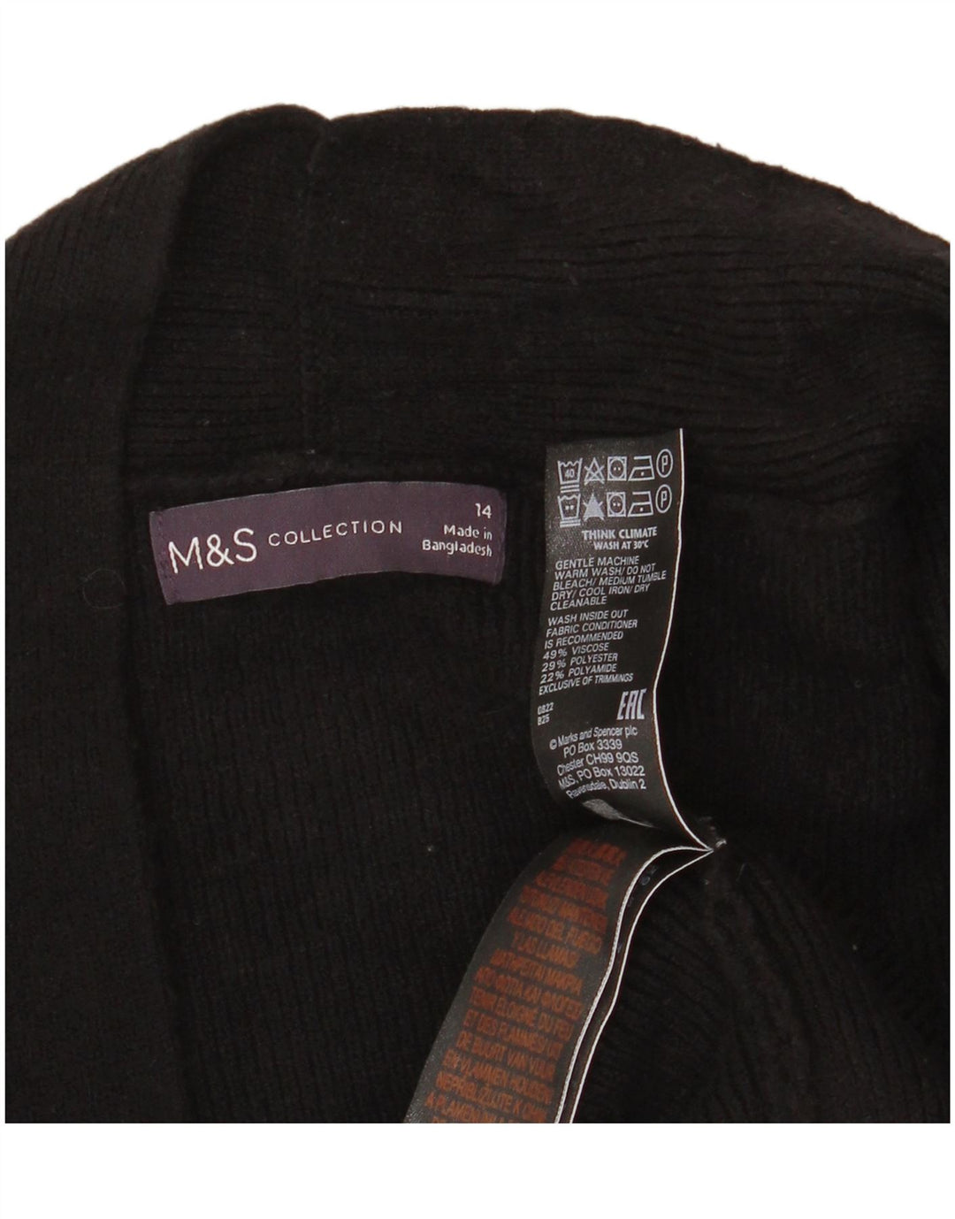 Marks & Spencer Γυναικείο ανοιχτό πουλόβερ ζακέτα UK 14 μεγάλη μαύρη βισκόζη