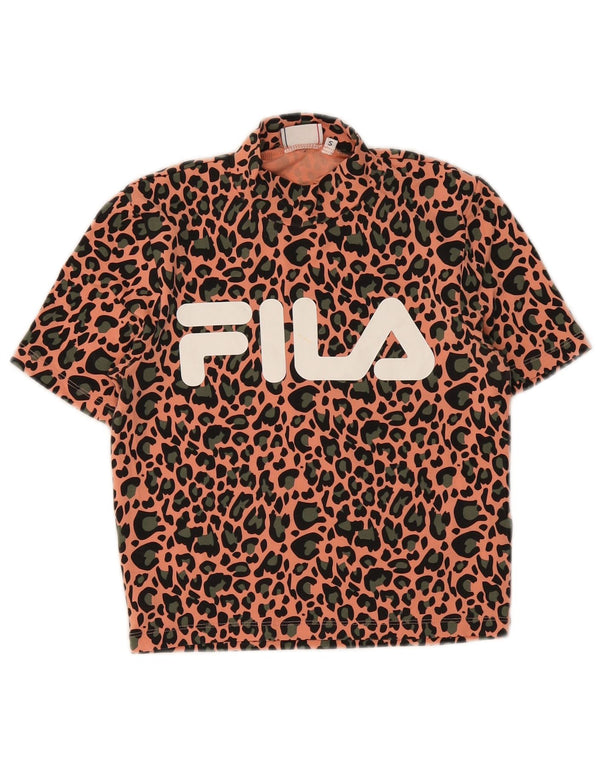 Γυναικείο γραφικό μπλουζάκι Fila Crop Top UK 8 Small Pink Animal Print Βαμβακερό