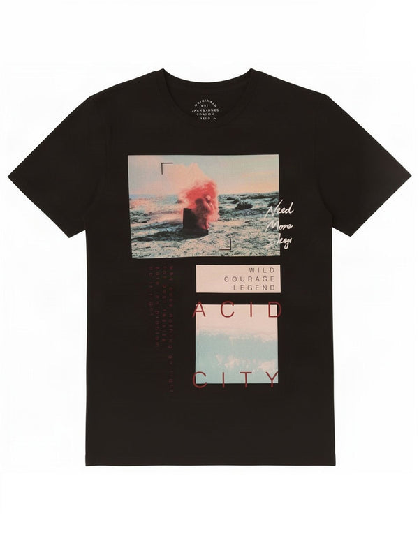 Jack & Jones Ανδρικό γραφικό T-Shirt Top Μεσαίο μαύρο βαμβακερό