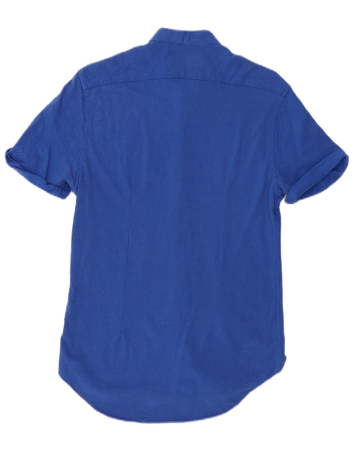 Ανδρικό κοντομάνικο πουκάμισο ZARA με λεπτή εφαρμογή, μεσαίο μπλε βαμβακερό