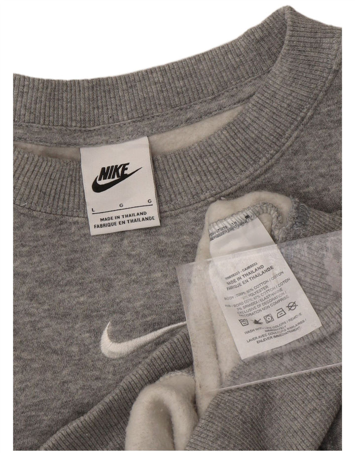 NIKE Womens Crop Oversized Sweatshirt Jumper UK 16 Large Grey Flecked Vintage Nike and Second-Hand Nike from Messina Hembry 