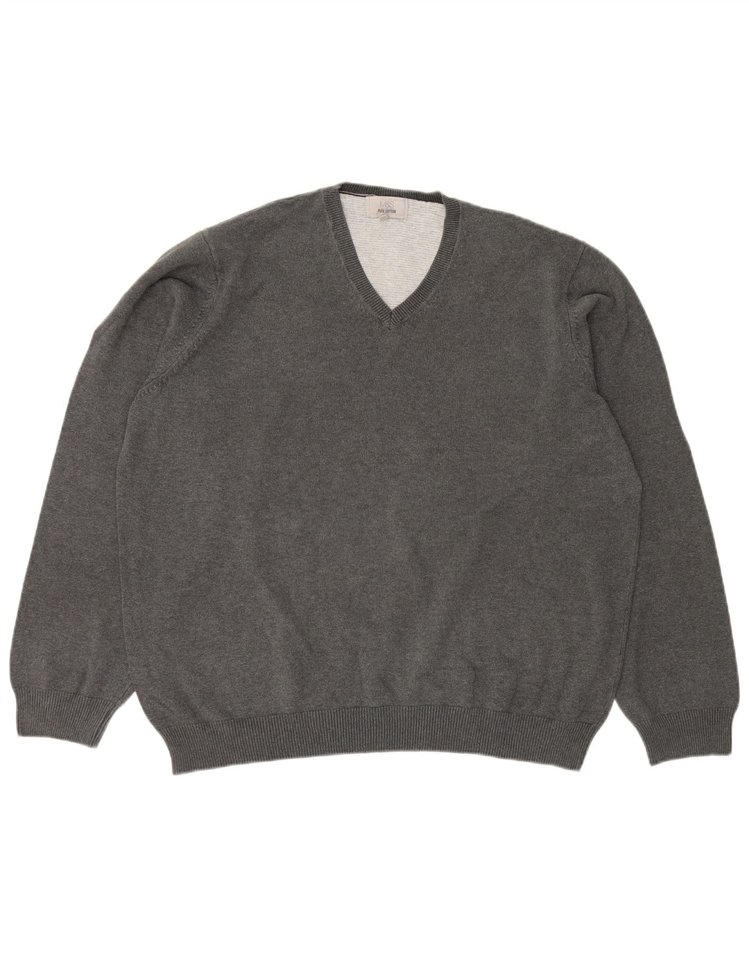 Marks & Spencer Ανδρικό πουλόβερ με λαιμόκοψη 2XL γκρι βαμβακερό