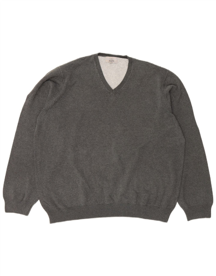 Marks & Spencer Ανδρικό πουλόβερ με λαιμόκοψη 2XL γκρι βαμβακερό