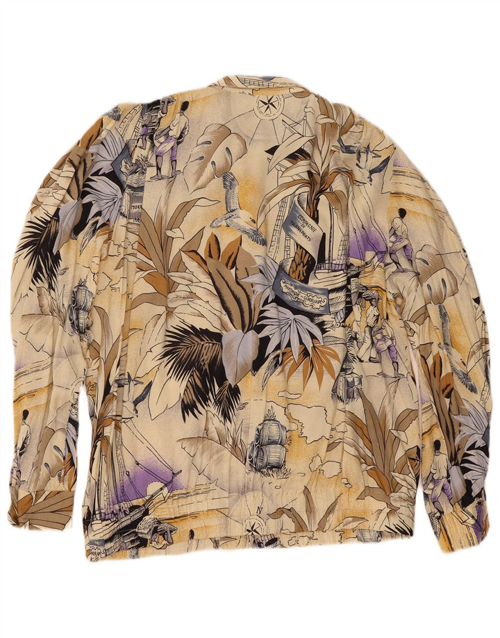 VINTAGE Womens Oversized Abstract Pattern Shirt Blouse EU 40 Medium Beige