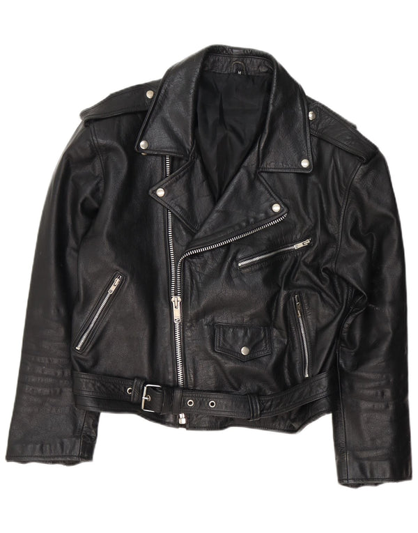 Vintage Γυναικείο Δερμάτινο Μπουφάν Biker UK 14 Medium Black Leather