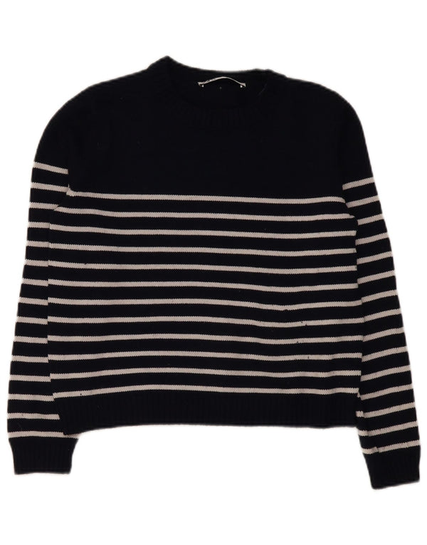 Zara γυναικείο πουλόβερ με λαιμόκοψη Crop Crop UK 14 Medium Navy Blue ριγέ