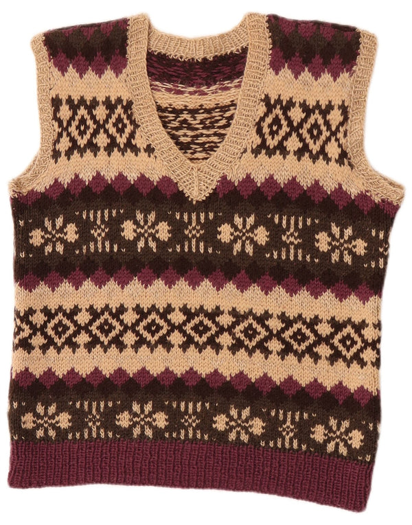 Vintage γυναικείο Crop Vest Tank Top UK 12 Medium Beige Fair Isle