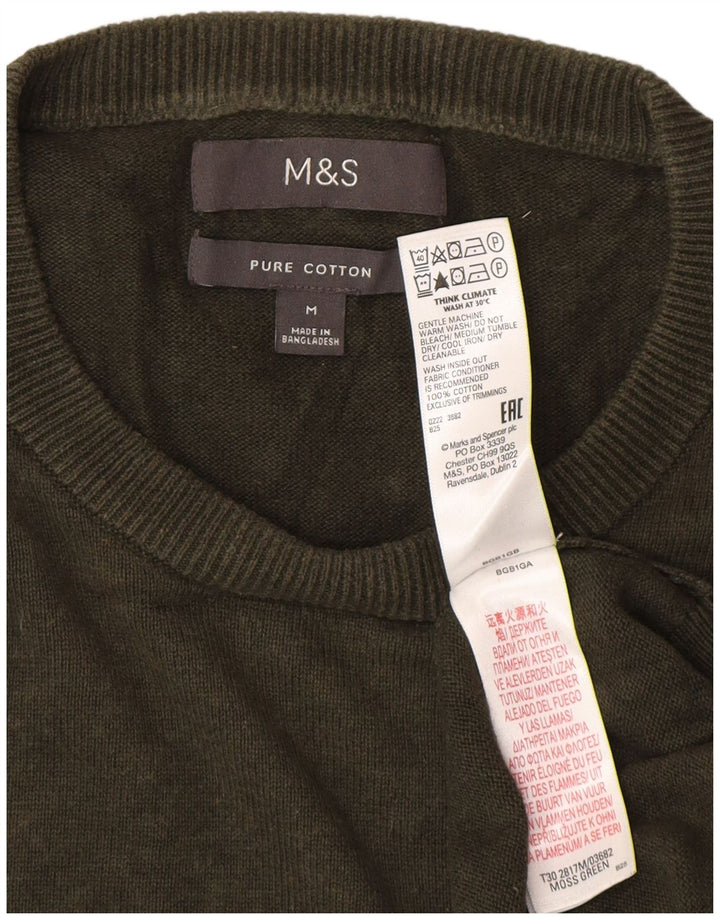 Marks & Spencer Ανδρικό πουλόβερ με λαιμόκοψη από μεσαίο χακί βαμβακερό