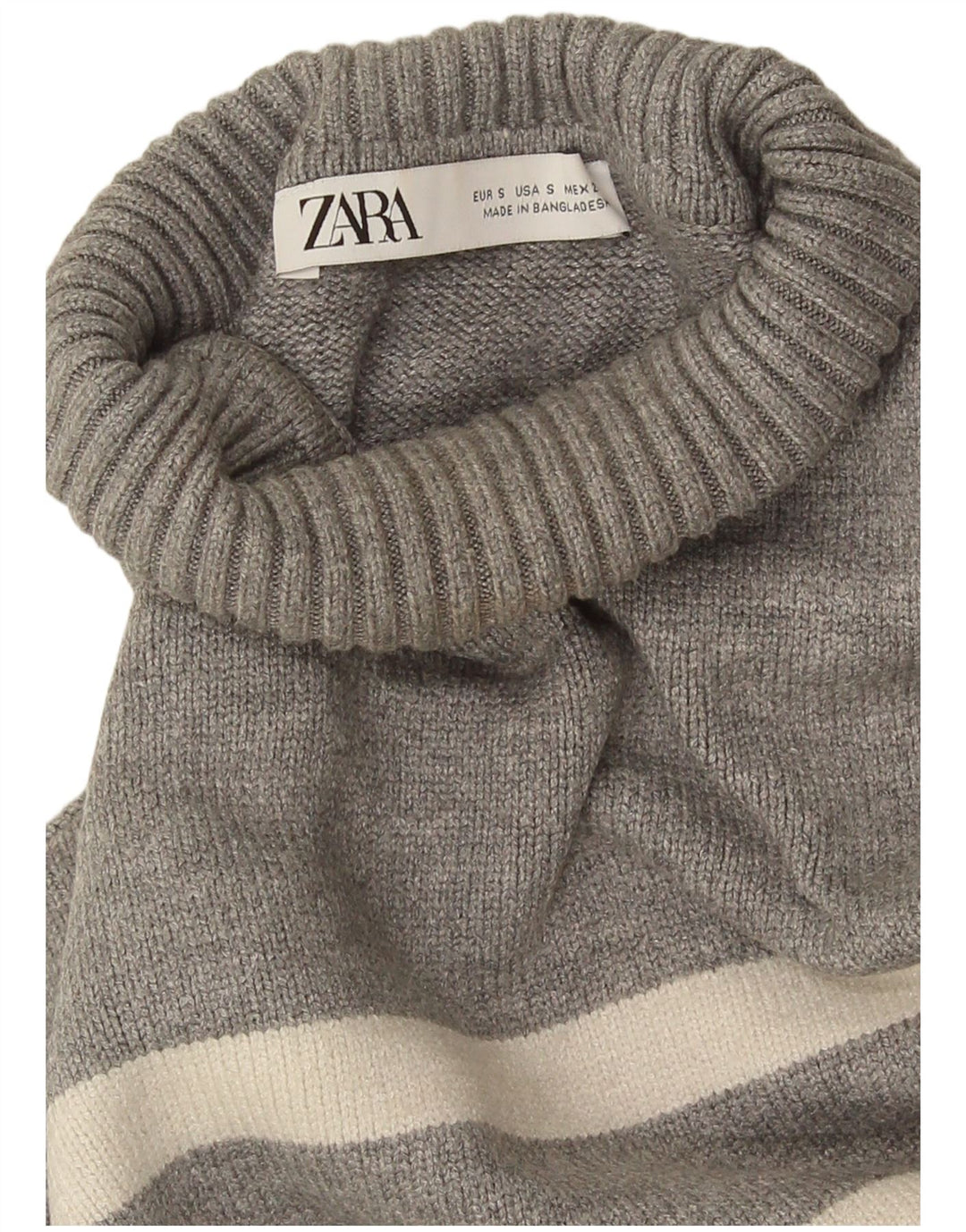 Zara γυναικείο πουλόβερ υπερμεγέθη ρολό λαιμόκοψη UK 10 Μικρό γκρι ριγέ