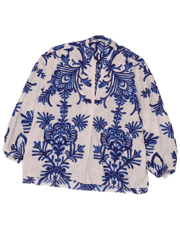 Γυναικεία μακρυμάνικη μπλούζα ZARA τοπ UK 16 Large Blue Floral Βαμβακερό