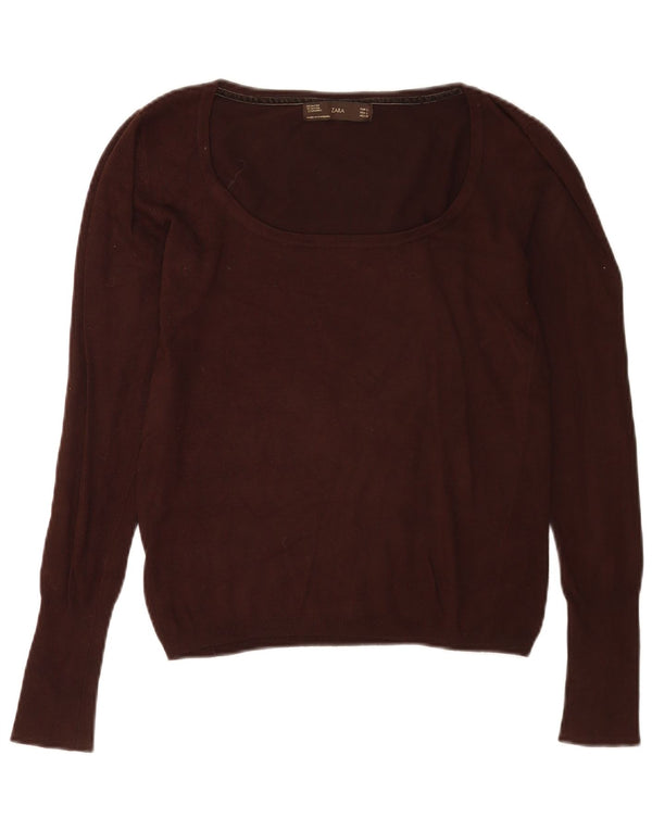 Zara Γυναικείο πουλόβερ με λαιμόκοψη UK 14 Large Brown Rayon