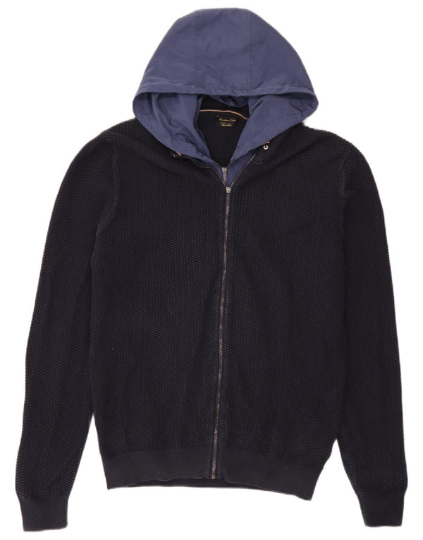 Ανδρικό πουλόβερ ζακέτα με κουκούλα Massimo Dutti XL Navy Blue Colorblock Βαμβακερό