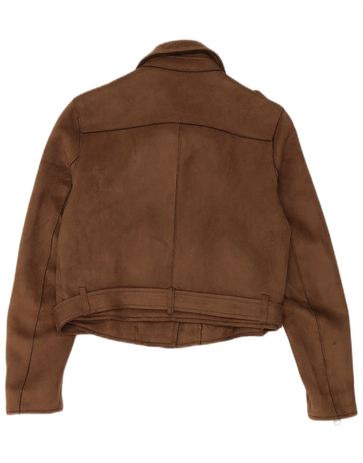 Zara Γυναικείο Biker Jacket UK 10 Small Brown Polyester