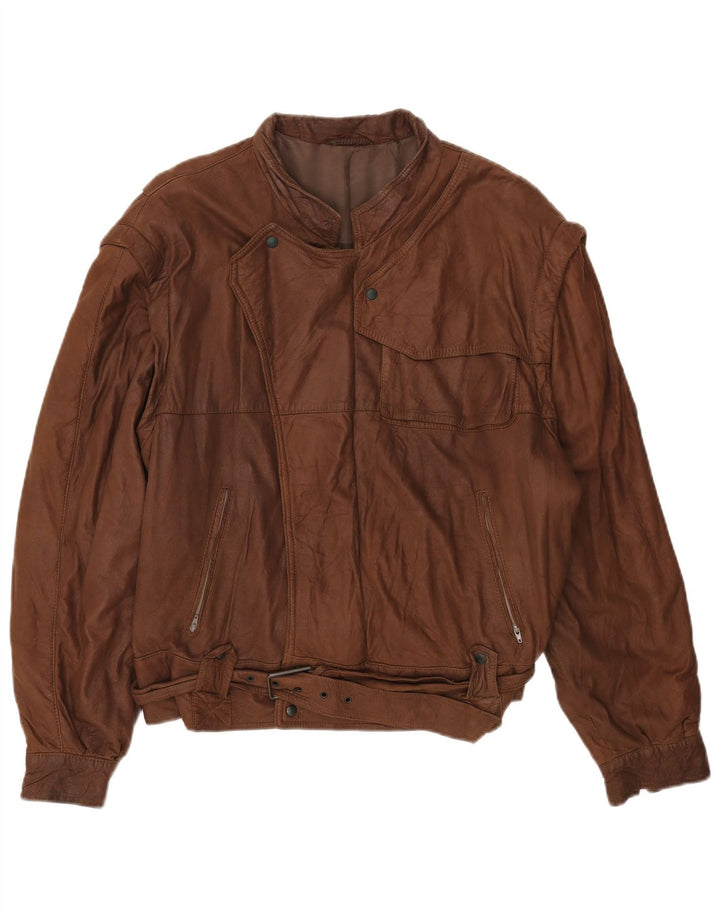 Vintage Ανδρικό Loose Fit Δερμάτινο Μπουφάν IT 48 Δερμάτινο Μεσαίο Καφέ